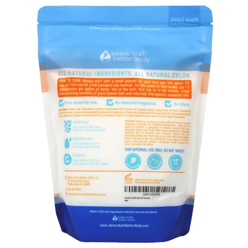 Turmeric Bath Salt 32 Oz Epsom Salt with Essential Oils Turmeric, Cinnamon, Orange Plus Vitamin C in BPA-Free Pouch with Easy Press-Lock Zipper | Natural Bath Soak to Relieve & Soothe | Made in USA - Image 3