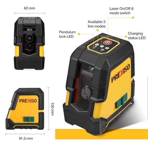 PREXISO 30m Laser Level, Rechargeable Self Leveling Cross Line Green, Horizon...