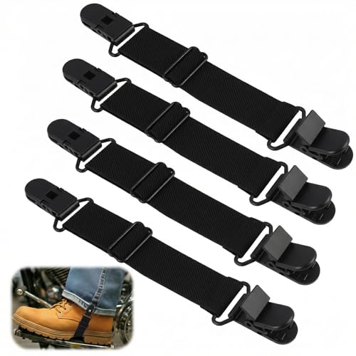 4 Pcs Adjustable Boot Straps for Cowboy Boots, Durable Black Fabric with Elastic Ring＆Sturdy Clips Comfortable and Versatile Boot Accessories for Motorcycle, Garden, Stirrups Leg Straps (Black)