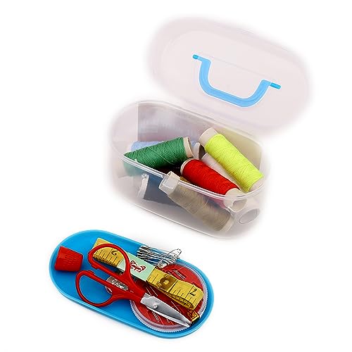 لوازم مجموعة خياطة متعددة مع حقيبة | لوازم الخياطة للسفر المنزلي والطوارئ، ماكينة الاطفال، تحتوي على بكرات خيط بطول 100 متر، ابر اصلاح وخياطة، مقص، كشتبان، شريط قياس وما الى ذلك