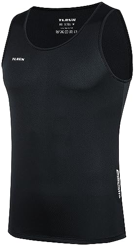 TLRUN Men's Running Tank Top Ultra Lightweight Marathon Singlet Shirts Dry Fit Workout Sleeveless T-Shirts(Medium Black)