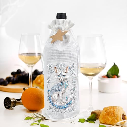 Image of DIY 5D Diamond Painting Gift Wrap, Special Shaped Diamond Art Linen Cover for Champagne Decoration, Christmas Wedding Birthday Party Supplies (Crystal Fox)