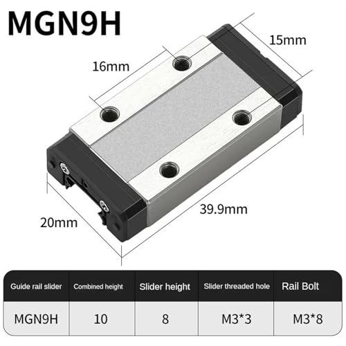 Guide linéaire MGN9C avec chariot noir de 100mm pour imprimante