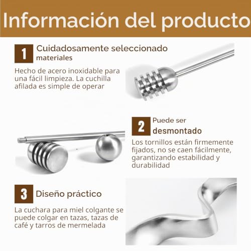 Miniatura 3 de Fortuneglobe Cuchara De Miel Cuchara De Mermeladaacero Inoxidable 3pcs,Agitador De Acero Inoxidable Para Mermelada, Yogur, Miel, Jarabe