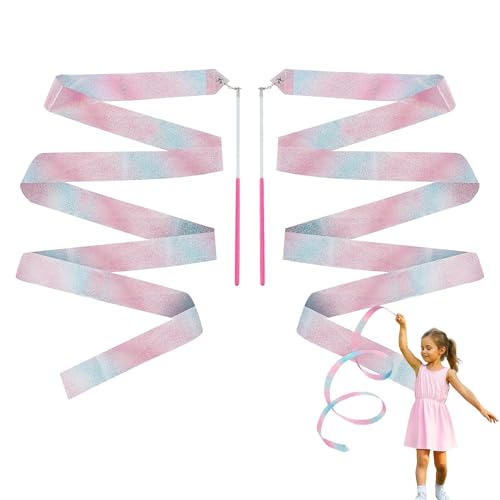 2 cintas de gimnasia de 2 m, multicolor rosa, doble juego para danza infantil, idea de regalo