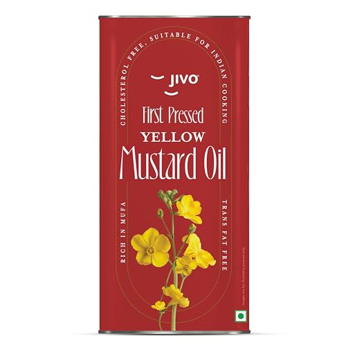 Image of JIVO First Pressed Yellow Mustard Oil 5L | Pili Sarson Oil for Cooking | Chemical-Free Edible Oil for Deep Frying & Roasting | Omega-3 PUFA, Tocopherols & Added Vitamins A & D for Diverse Cuisines-