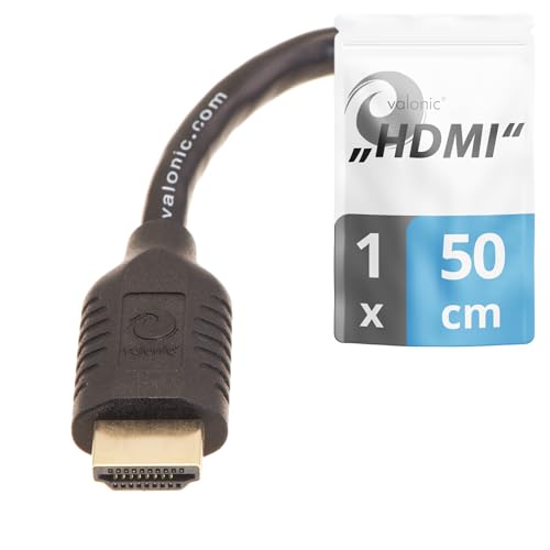 valonic cable HDMI court, 50cm - 4k, ARC, Ultra HD, Ethernet, high Speed - noir, pour TV, Macbook, PC, PS5 0,5m
