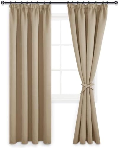 DWCN Taupe Blickdichte Gardinen Verdunkelungsvorhänge mit Kräuselband Dicke | 225x140cm(HöhexBreite), 2er Set, Kälteschutzmit Thermovorhänge Vorhang-Krawatten für Schlafzimmer Wohn