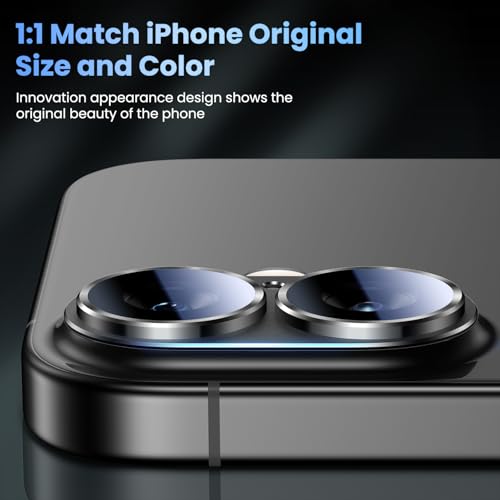 Image of Uyiton Compatible with iPhone 17 Camera Lens Protector - [Not Easy to Break][Strong Adsorption][Case-Friendly] Metal Tempered Glass Rear Camera Screen Cover - Black