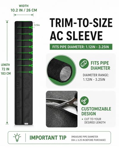Image of 4 Layers Outdoor AC Line Insulation Pipe Cover 6ft x 10.2in, Cuttable 600D Waterproof Portable AC Hose Insulation Sleeve, Pipe Insulation Wrap for All Season, 1 Pack