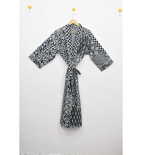 Image of Hand block print Cotton Kimono bikini cover up,Indian Hand block print Cotton Bath Robe,Swim Wear,Nighrwere Dressing Gown