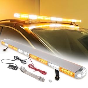 LE-JX Amber/White 50″ 86LED Traffic Advisor Rooftop Construction Emergency Warning Strobe Light Bar Low Profile Hazard Safety Hazard Flashing Security High Intensity for Plow Tow Truck Car Vehicle