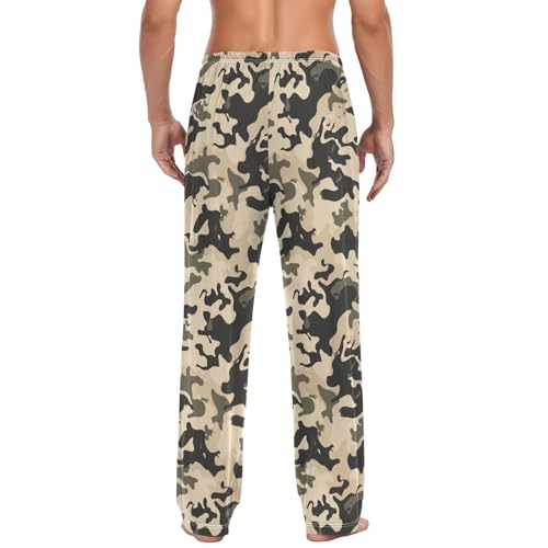 Vdsrup Men's Pajama Pants Camo Pajama Pants for Men PJs Bottoms Drawstring Pockets Brown Black Sleep Lounge Pants S2