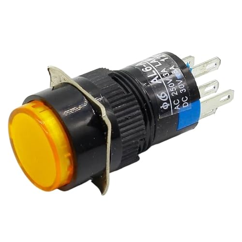 Pulsador de 16 mm momentáneo amarillo en 220V con rosca de precisión para maquinaria industrial