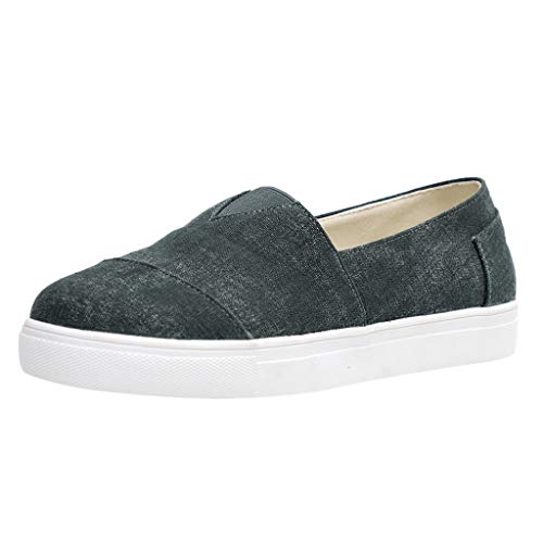 Womens Canvas Flat Loafers Slip-On Driving Shoes Comfort Cushioned Insole Athletic Running Tennis Sneakers (US:9, Black) - Thumbnail 3