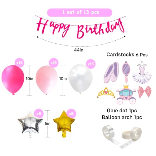 Party Propz Princess Theme Birthday Decoration Kit - 64Pcs Birthday Theme Decoration, Princess Cutouts, Silver and Gold Star Foil Balloons, Pink Banner (Cardstock)