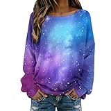 Modischer Galaxy Sternenmuster-Pullover mit Rippstrick und Langen Ärmeln, weich, lässig gemütlich für Herbst Winter(Himmelblau,XXL)