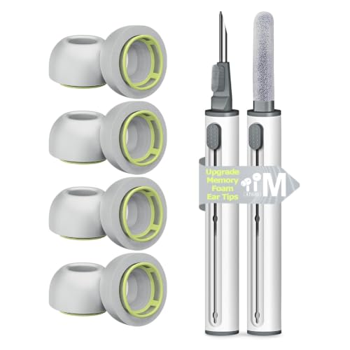 Image of 4 Pairs Medium Memory Foam Ear Tips for AirPods Pro 1st & 2nd Gen, No Silicone Eartips Pain, Better Noise Cancellation, Replacement Buds with 3 in 1 Cleaner Kit, Fit in Charging Case,Gray