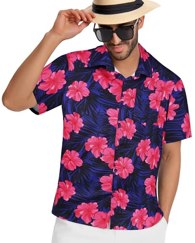 Image of Men Hawaiian Shirt Short Sleeve Summer Beach Button Down Shirts with Pocket