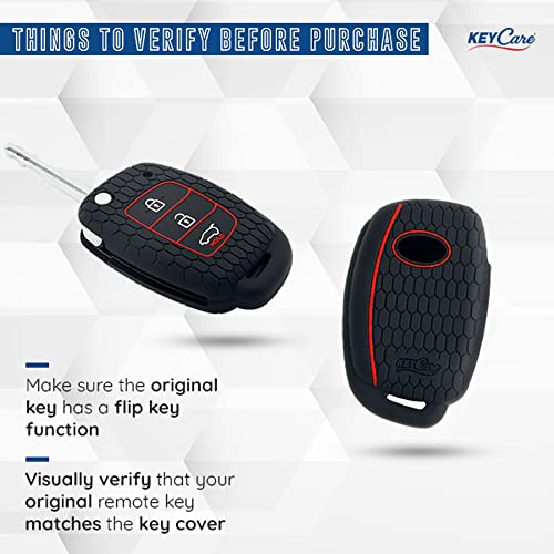 Image of Keyzone Keycare Silicone Key Cover Compatible for i20 Active, i20 Elite, Aura flip Key (Black) (Compare Key Shape & Key Blade Before Ordering)