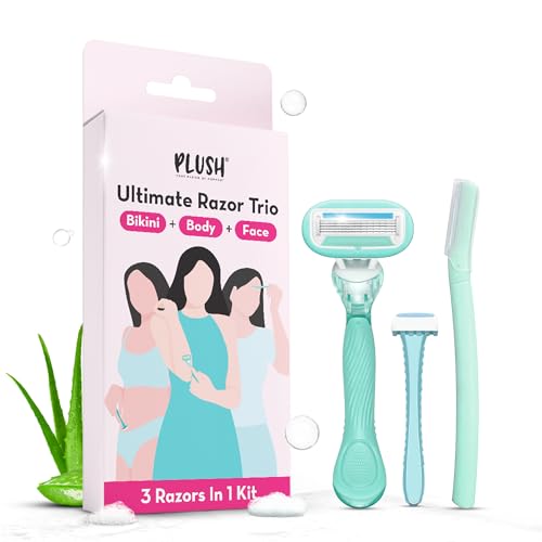 Image of Plush The Ultimate Razor Trio Kit | Bikini, Body & Face Razor for Woman | 3-in-1 Hair Removal Kit | Smooth, Precise & Gentle Shave | Travel-Friendly & Easy to Use | Zero Cuts & Bumps