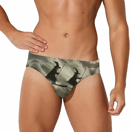 Waterskiing Witch Men's Swimming Trunks Briefs Beach Swimwear Low Rise Bikini Swimsuit Print Bathing Suit