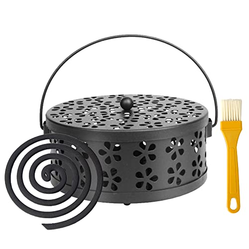 Zasiene Support Bobine Moustique Porte-Spirale Anti-moustiques Porte-encens Portable Conteneur de Boîte Mosquito Porte-encens en Métal Brûleur D'encens pour Patio Extérieur à Maison, Noir Cover