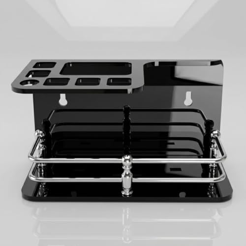 Image of self Adhesive Wall Mounted Acrylic Toothpaste Holder,Toothbrush Stand,Toothpaste Tubler for Bathroom Organizer Rack for Home(Black Acrylic) (Half S.S Black)