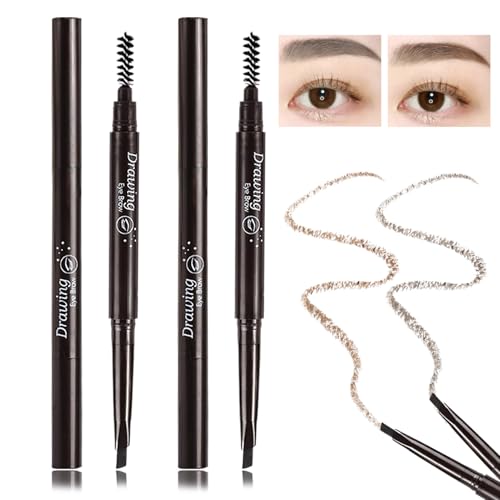 2pcs Eyebrow Pencil with Brow Brush, Waterproof Dual-Sided Micro Brow Pencil Drawing Eye Brow, Long-Lasting & Natural Look Professional Microbrow Pencil Automatic Makeup Tool (Light&Dark Coffee) - Image 8