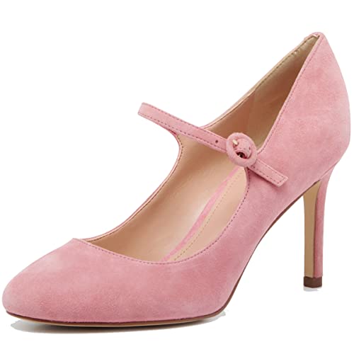 LEHOOR Women High Heels Mary Jane Shoes Pumps Round Closed Toe Ankle Strap Dress Sandals 3