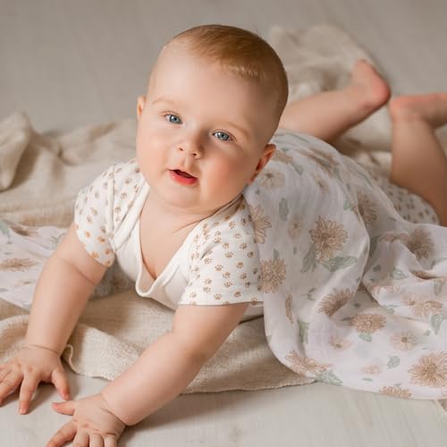 Image of GLLQUEN BABY Receiving Blanket Boy Cotton Muslin Swaddle Blankets Girl Newborn Squares Breathable & Soft Thin Baby Blankets Cloths Double Absorbent Infant Swaddling Wrap - 6 Pack (Sunflower)