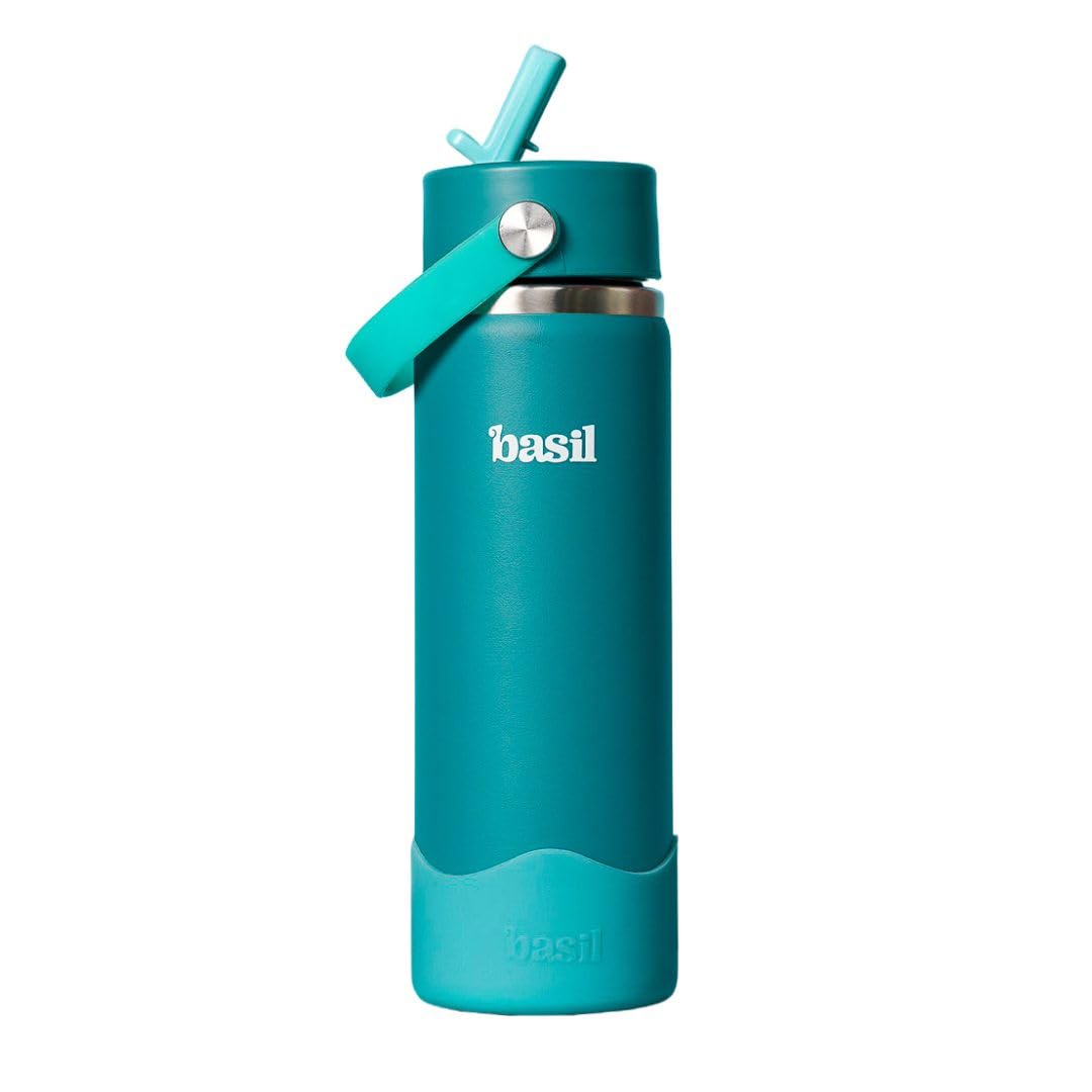 Basil HydraFizz Stainless Steel Insulated Kids Water Bottle for School, 600ml Leakproof Bottle with Straw & Carry Handle, Double Wall Vacuum Thermosteel Bottle for Travel & Outdoor Use | Classic Jade discount deal