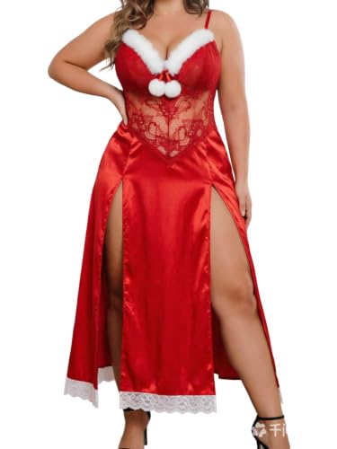 Image of Alrovetoney Plus Size Lingerie For Women Babydoll Sexy Mesh Maxi Nightdress Exotic Sleepwear Side Slits
