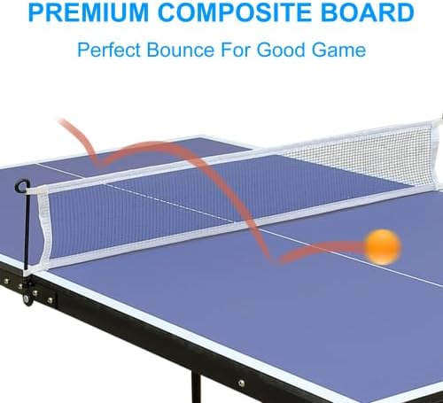 Ping Pong Table, Portable Foldable Table Tennis Game Set with 1 Net 2 Paddles 3 Balls, Indoor/Outdoor Ping Pong Table Weatherproof for Family Game Rooms
