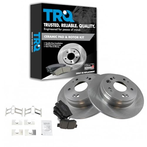Image of TRQ Rear Brake Pad and Rotor Set Ceramic Solid Rotors | For 2002-2004 Honda CR-V