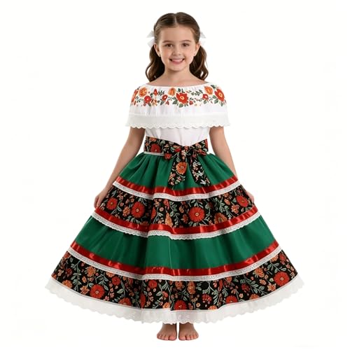 Vestido tradicional mexicano para niñas verde