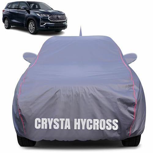 Image of 100% Waterproof Car Body Cover for Toyota Innova Crysta Hycross with Mirror Pocket (Heat & UV Resistant, Triple Stitched, Soft Lining, Bottom Elastic & Piping) Grey