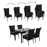 Mendler Poly-Rattan Garnitur HWC-G19, Sitzgruppe Balkon-/Lounge-Set, 4xStuhl+Tisch, 120x75cm - schwarz, Kissen dunkelgrau