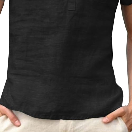 Men Half Button Thin Street Shirt Classic Stand Collar Simple Style T Shirts Summer Solid Front Pocket Daily Tops4