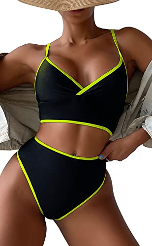 B2prity Damen-Bikini-Sets mit V-Ausschnitt, hohe Taille, Push-Up-Badeanzug, hoch geschnitten, zweiteiliger Badeanzug für Frauen, 10, Small Cover