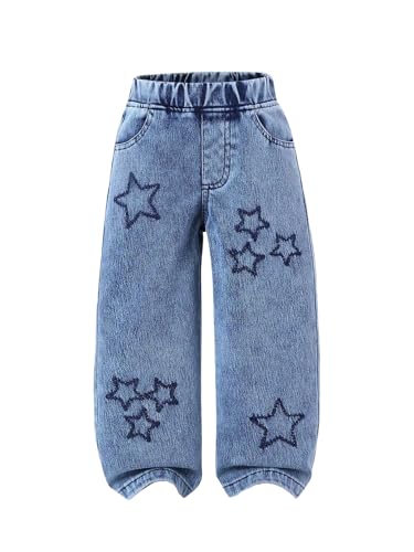 WDIRARA Toddler Girl's Star Pattern Jeans Elastic Waist Straight Leg Denim Pants