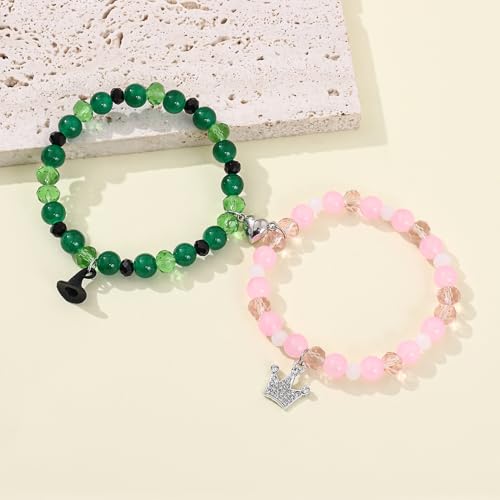 Cooluckday Matching Bracelets for Couples Best Friend Movie Inspiration Matching Crown Witch Hat Heart Charm Bracelets for Women Friendship Bracelets Gifts for Sister Long Distance Gift4
