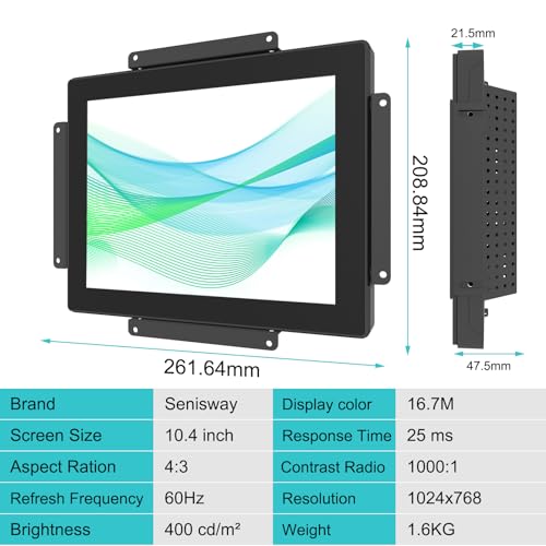 Image of 10.4 Inch Industrial Touch Monitors 10 Points Embedded Open Frame Monitor 1024x768 @ 60Hz TFT LCD Suitable for kiosks, ATMs, Vending Machines