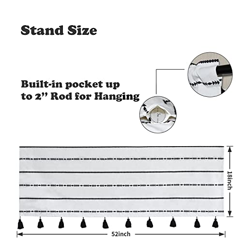 Black And White Striped Tassel Kitchen Valances For Windows Boho Cotton Linen Darkening Curtains Farmhouse Geometric Rod Pocket Bathroom Window Treatment Valances For Living Room Bedroom,52''W X 18''L #TOP3