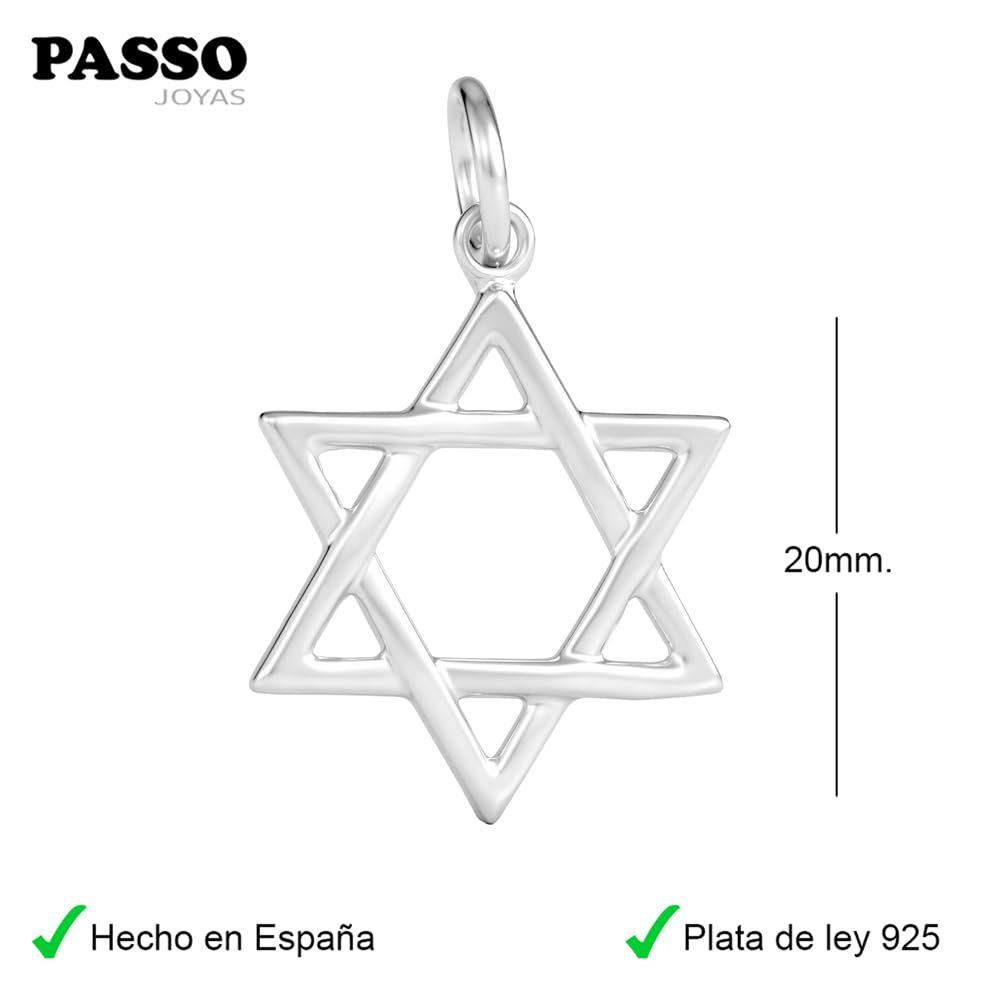 Passo Collar plata mujer con Estrella de David en plata de ley 925 - Colgante de 20mm y cadena de 45cm - Se envía en una caja de regalo