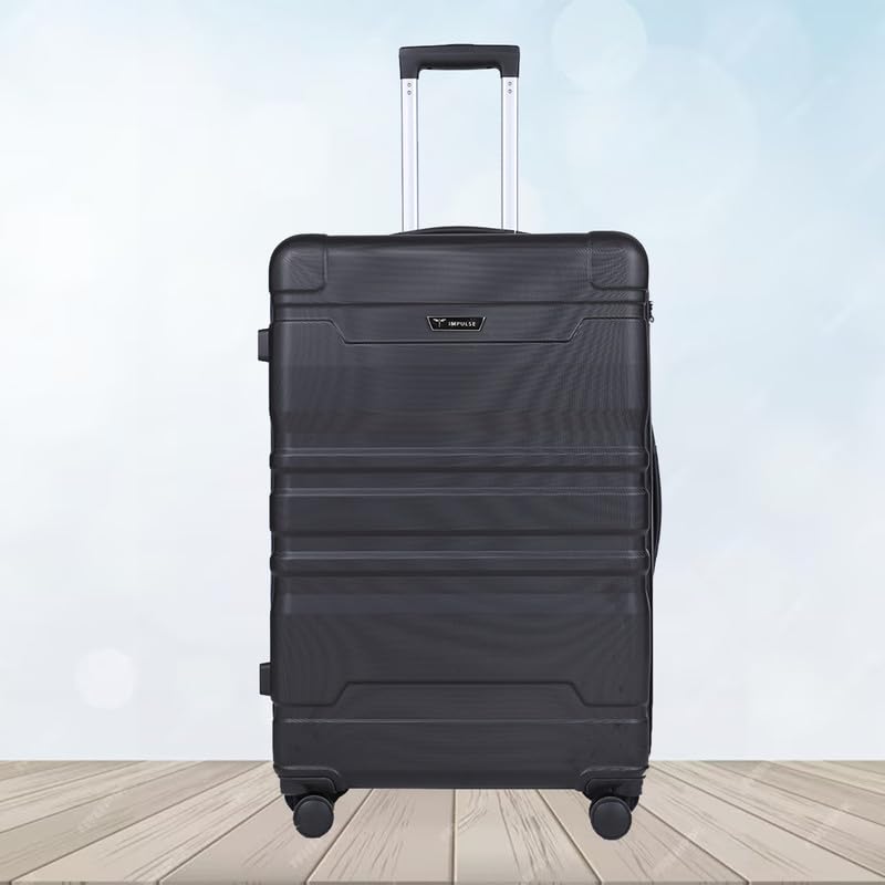 Image of Impulse Chicago Set of 3 Small, Medium & Large Size (Cabin & Check-inTrolley) Hard Sided ABS and PC 4 Wheel Spinner, Unbreakable Trolley Bag with Combi Lock, Trolley Bags for Travel, Suitcase (Black)