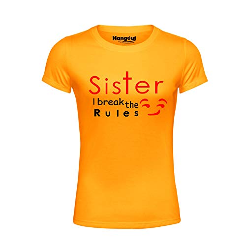 Image of Hangout Hub Family Tshirt for Daughter- Girl's Kids Cotton Printed Regular Fit T-Shirts (Pack of 1) Sister Breaks The Rule Matching Twinning Tees