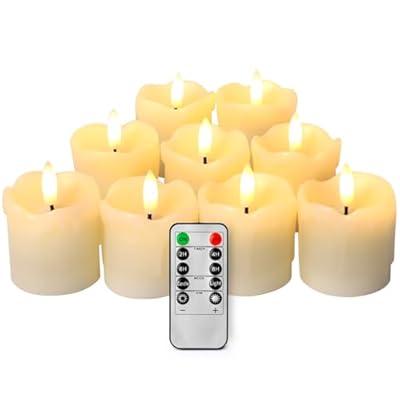 Enpornk 9 Pack Flameless Votive Candles with Timer Remote,2" x 2" Real Wax, Realistic Black Wick Battery Operated Pillar Candles for Wedding, Party and Holiday Decoration