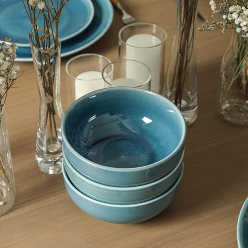 Image of Stone Lain Riley 24-Piece Dinnerware Set Stoneware, Plates and Bowls Set, Dishwasher and Microwave Safe, Dish Set for 8, Blue