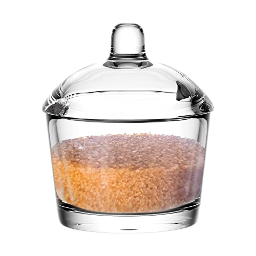 Pullmer Sucrier en verre avec couvercle, récipient à sucre en verre, rond, 200 ml (sucrier brillant)